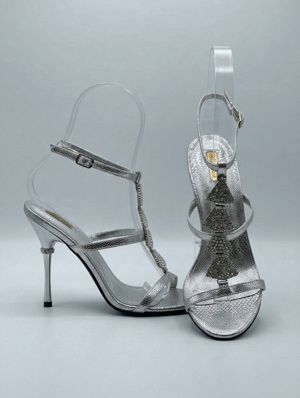 Silver Embellished Stiletto Sandals - Women Shoes